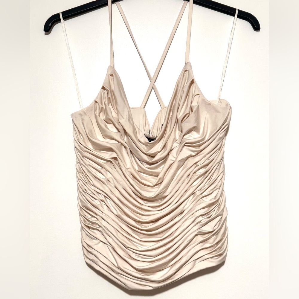 NWT Express Body Contour Ruched Tank Cream Large